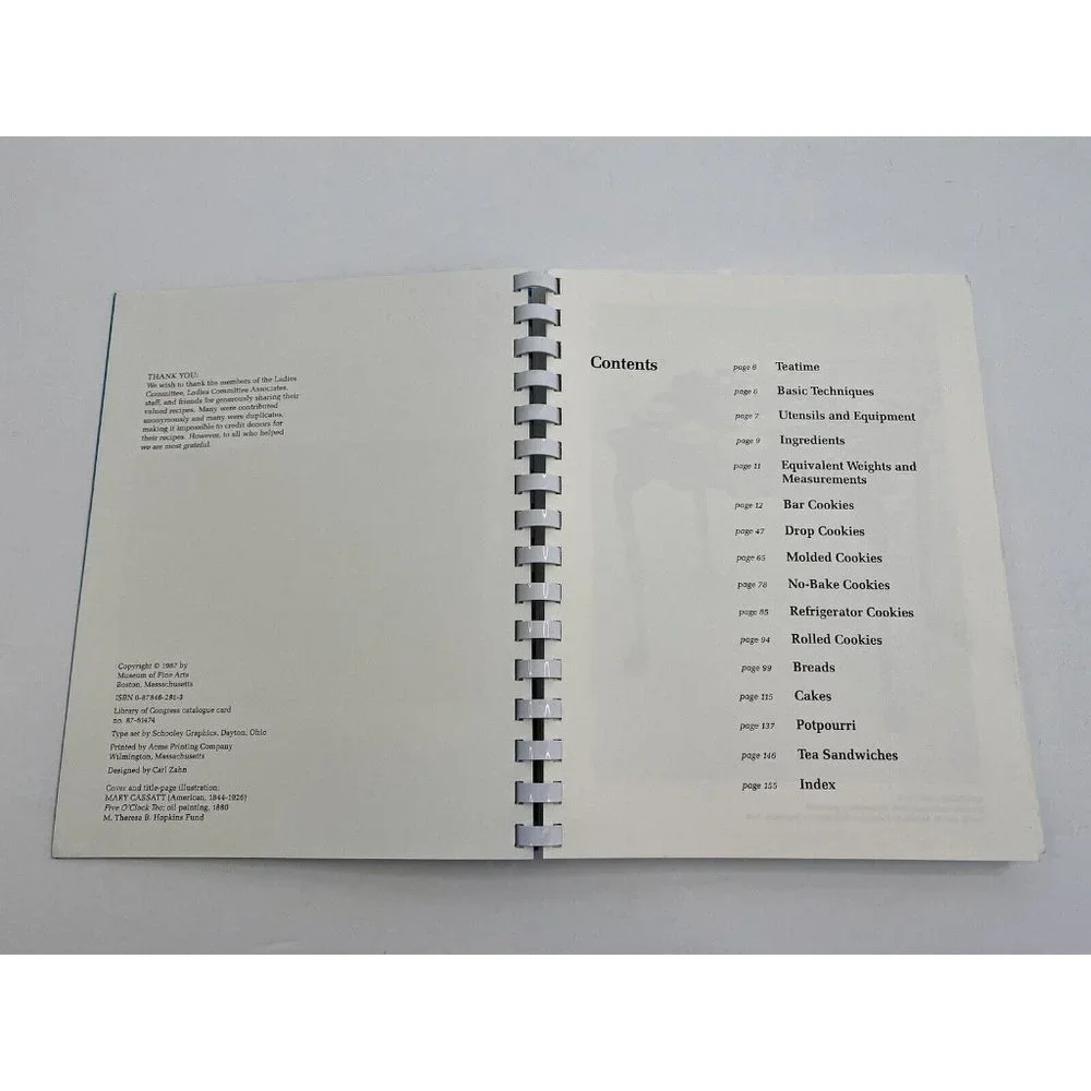Boston Tea Parties Museum of Fine Arts Boston MA Cookbook Ringbound 1987 Cookies